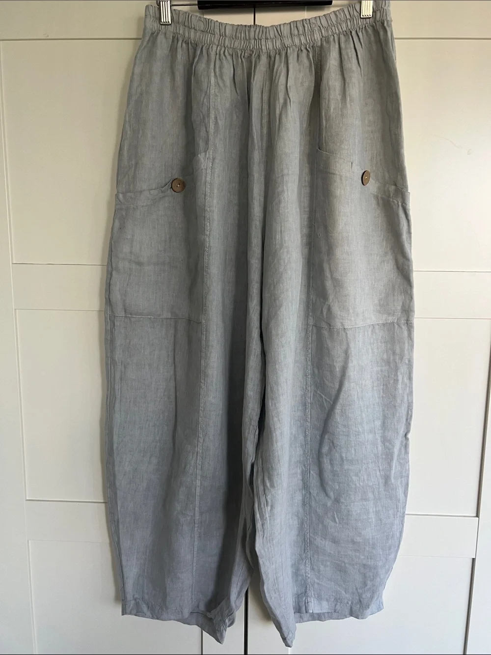 Light blue Linen barrel Pants made in Italy